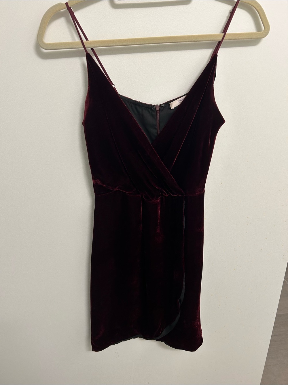 Velvet Spaghetti Strap Dress in Deep Wine